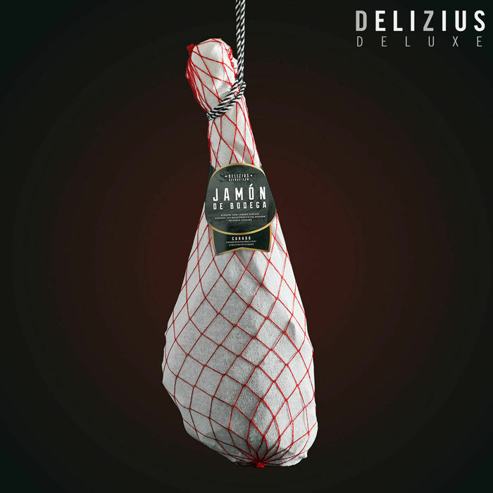 Set of Cellar Cured Ham, Olive Oil and Ham Holder Delizius Deluxe