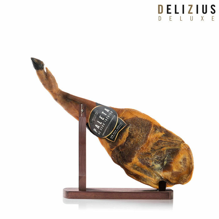 Set of Iberian Grain-Fed Ham Shoulder, Olive Oil and Ham Holder Delizius Deluxe